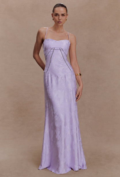 Seren Vintage Floral Maxi Dress Pastel Purple