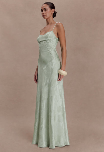 Seren Vintage Floral Maxi Dress Pistachio Green