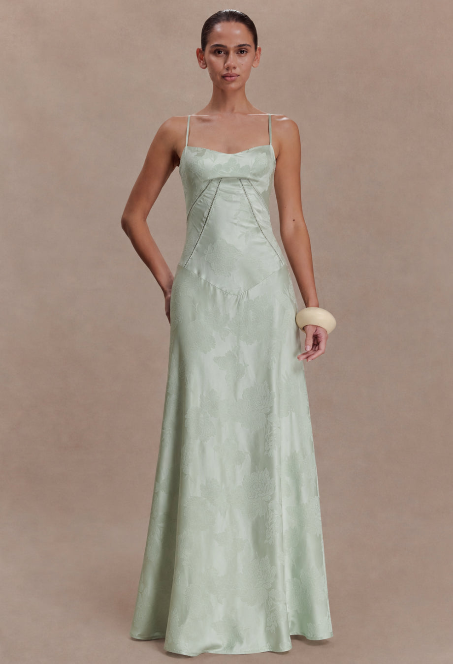 Seren Vintage Floral Maxi Dress Pistachio Green
