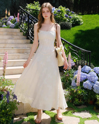 Seren Vintage Floral Midi Dress Ivory