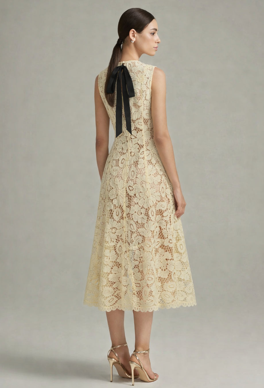 Sherrie Crochet Lace Midi Dress Light Yellow