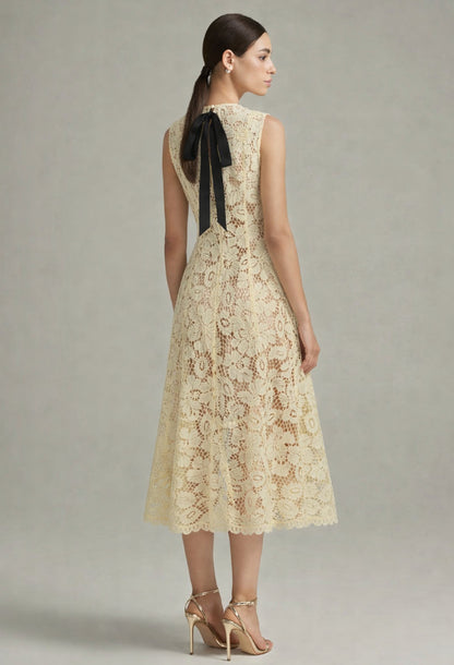 Sherrie Crochet Lace Midi Dress Light Yellow
