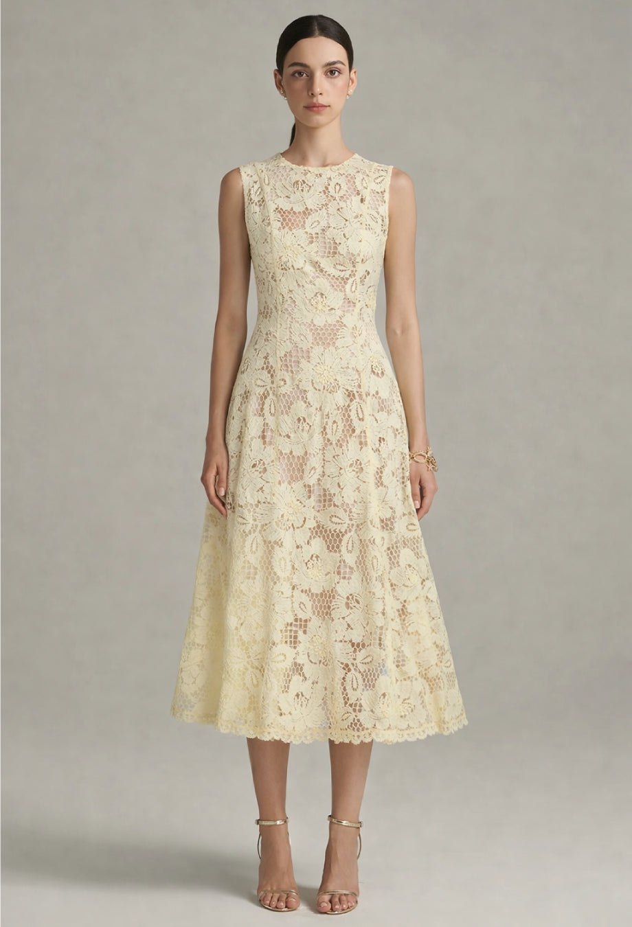 Sherrie Crochet Lace Midi Dress Light Yellow