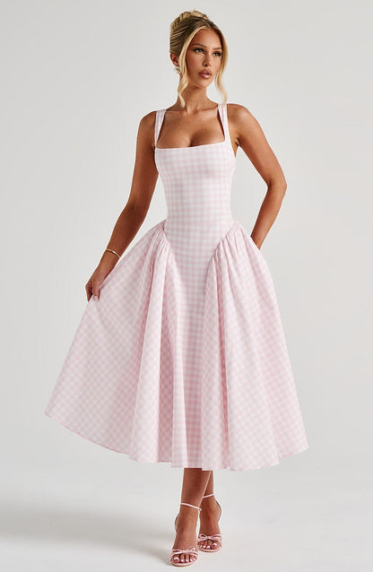 Sherrie Midi Dress Blush Gingham