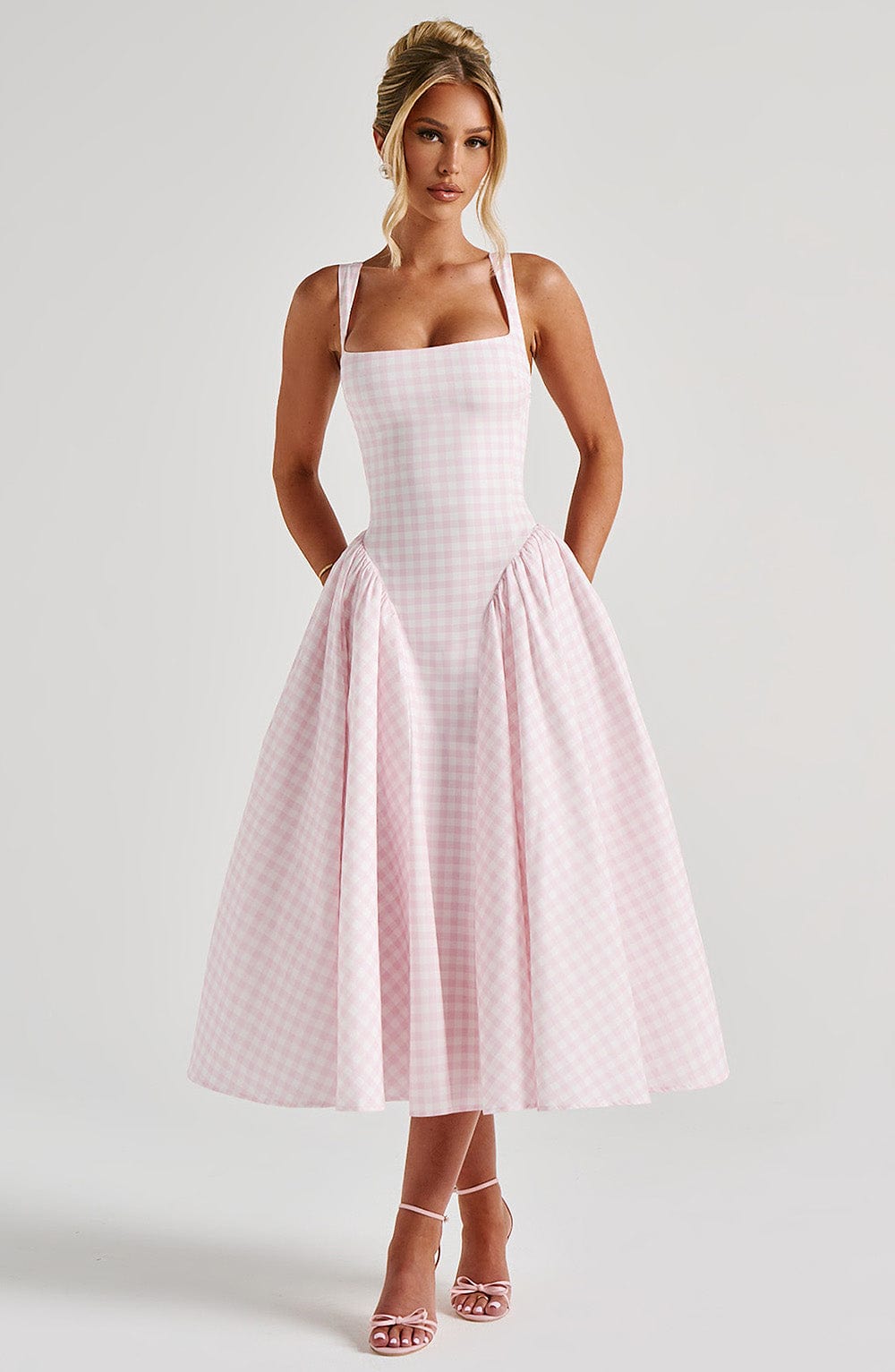 Sherrie Midi Dress Blush Gingham