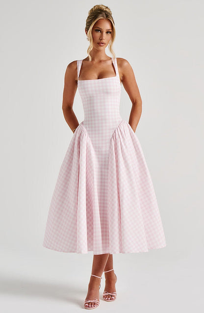 Sherrie Midi Dress Blush Gingham