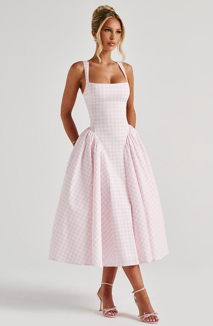 Sherrie Midi Dress Blush Gingham