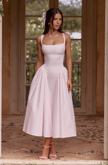 Sherrie Midi Dress Blush Gingham