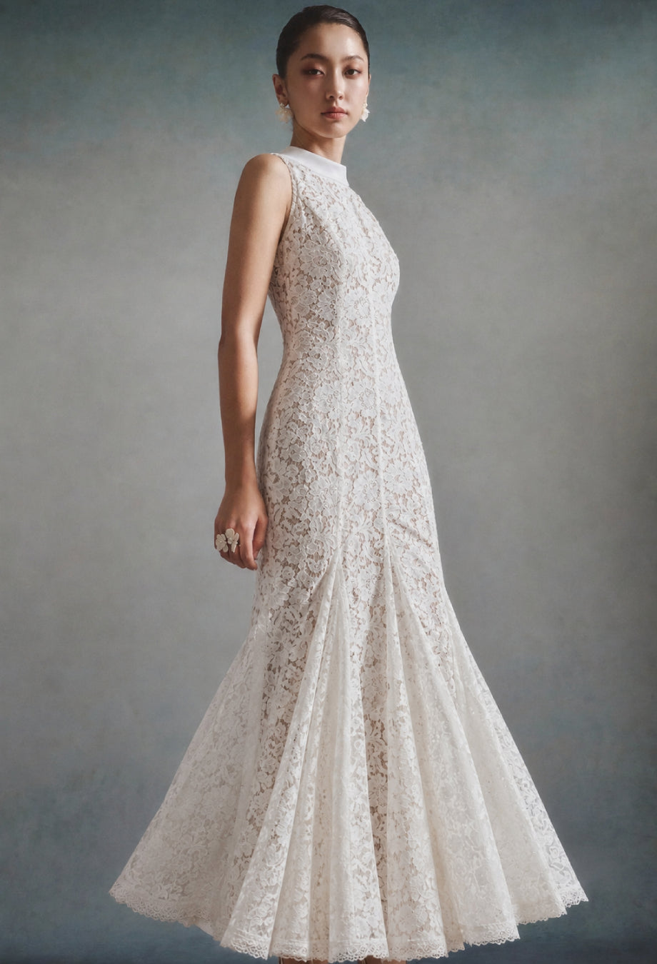 Sloane White Floral Lace Midi Dress