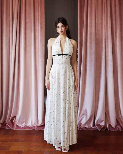 Solada Polka Dot Halter Maxi Dress White