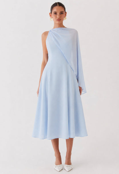 Soretta Light Blue Midi Dress with Scarf