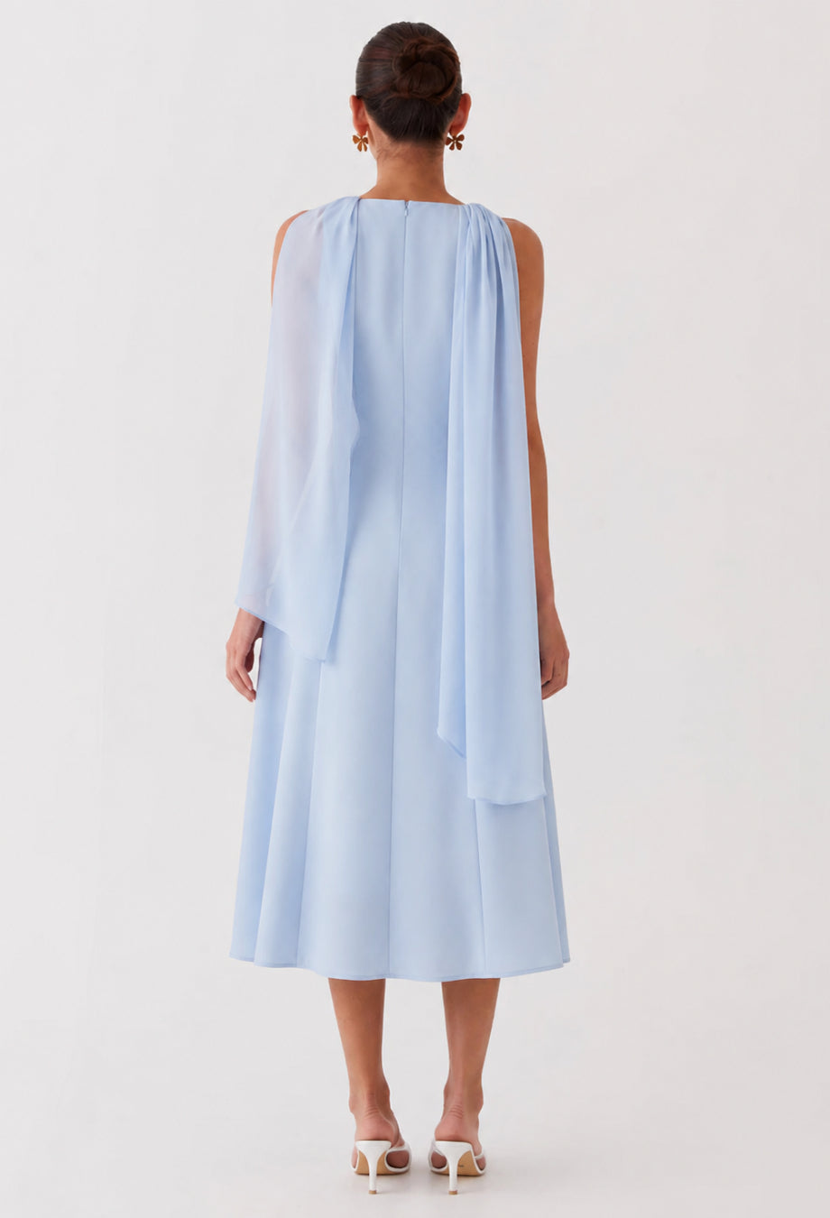 Soretta Light Blue Midi Dress with Scarf