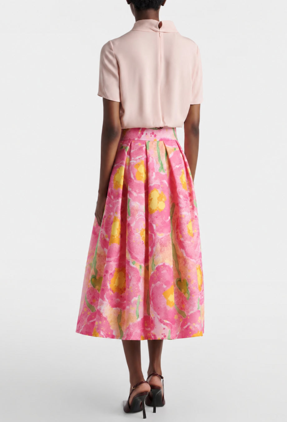 Sydni Pink Vintage Floral Midi Skirt