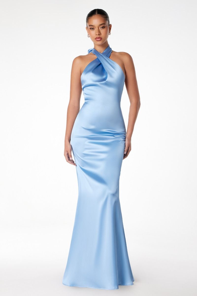 Piper Maxi Dress Fitted Satin Halter Dress