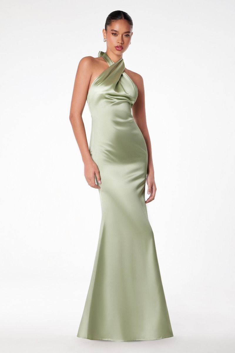 Piper Maxi Dress Fitted Satin Halter Dress