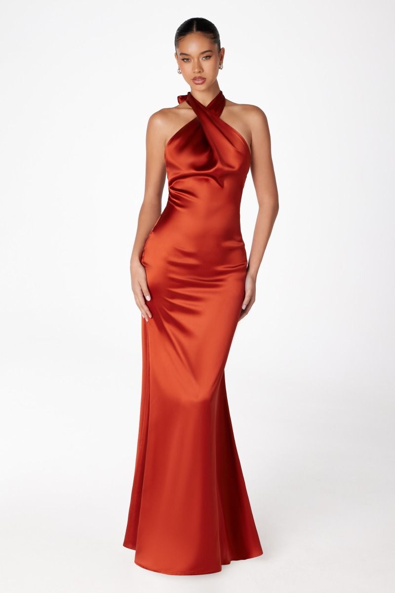 Piper Maxi Dress Fitted Satin Halter Dress