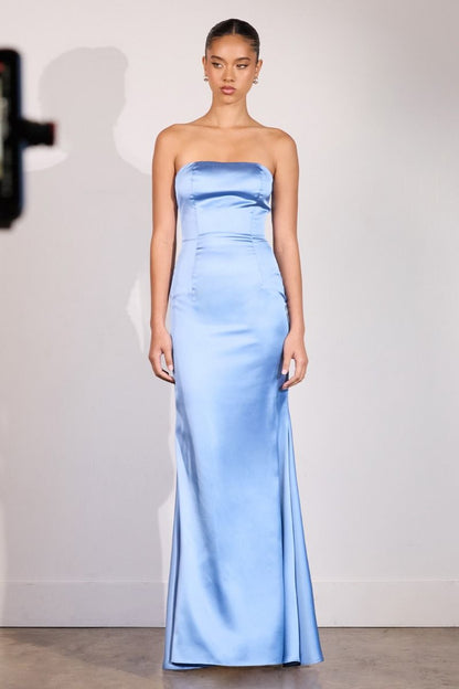 Brynn Maxi Dress Strapless Fitted Satin Dress With Scarf