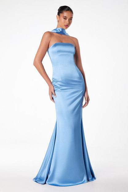 Brynn Maxi Dress Strapless Fitted Satin Dress With Scarf