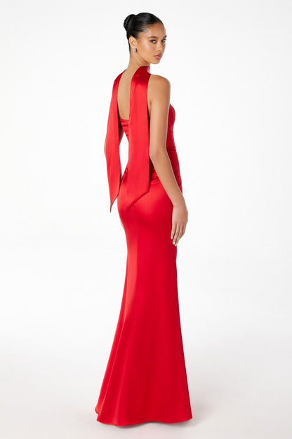 Brynn Maxi Dress Strapless Fitted Satin Dress With Scarf