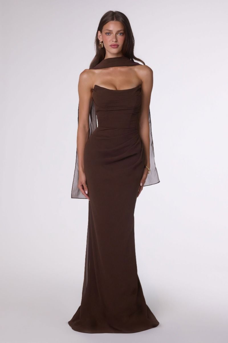 Haven Gown Long Strapless Chiffon Dress