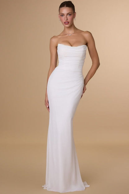 Haven Gown Off White Long Strapless Chiffon Dress