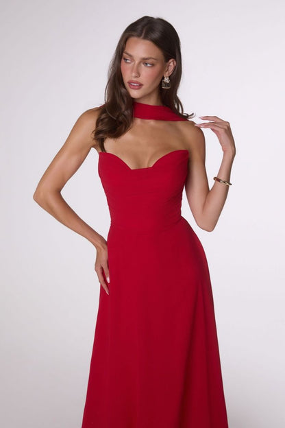 Ella Gown A- Strapless Chiffon Dress With Scarf