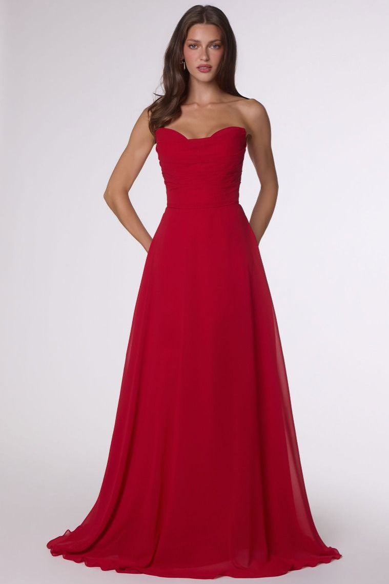 Ella Gown A- Strapless Chiffon Dress With Scarf