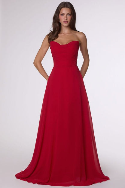 Ella Gown A- Strapless Chiffon Dress With Scarf