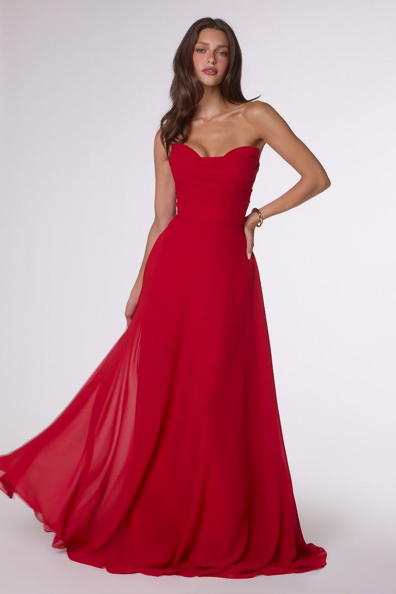 Ella Gown A- Strapless Chiffon Dress With Scarf