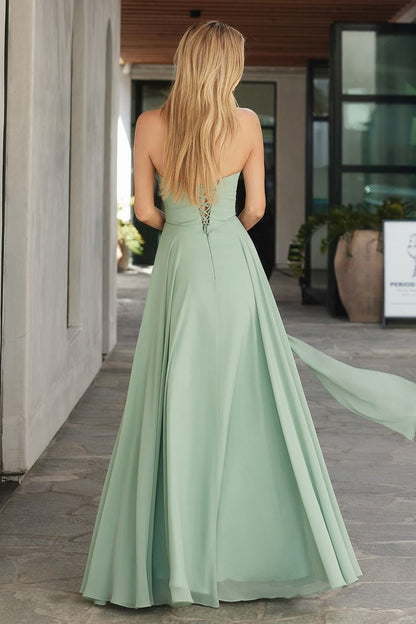 Ella Gown A- Strapless Chiffon Dress With Scarf