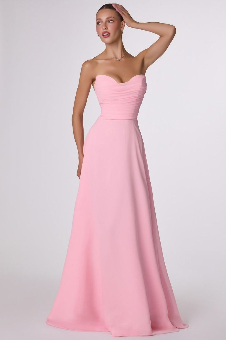 Ella Gown A- Strapless Chiffon Dress With Scarf