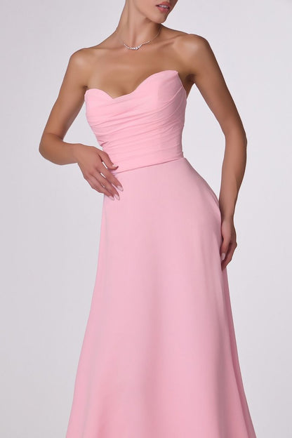 Ella Gown A- Strapless Chiffon Dress With Scarf