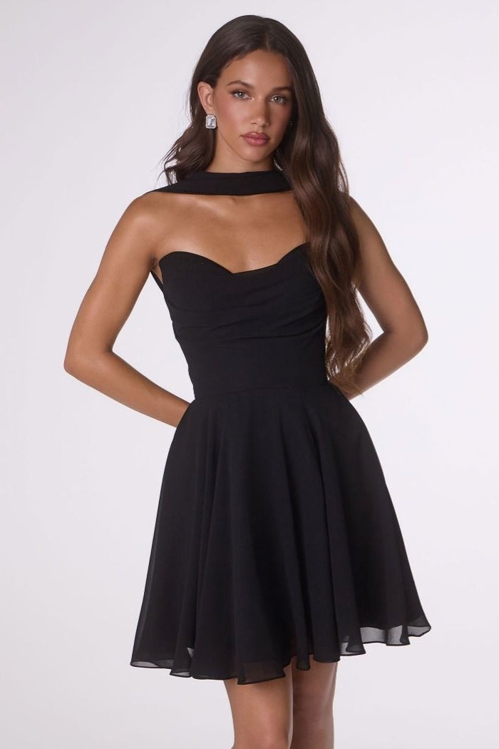 Ella Mini Dress A- Strapless Chiffon Cocktail Dress With Scarf