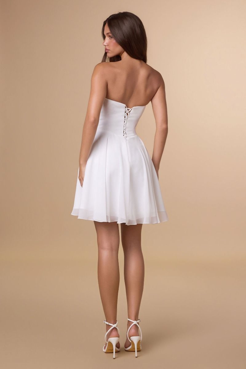 Ella Mini Dress Off White A- Strapless Chiffon Dress With Scarf