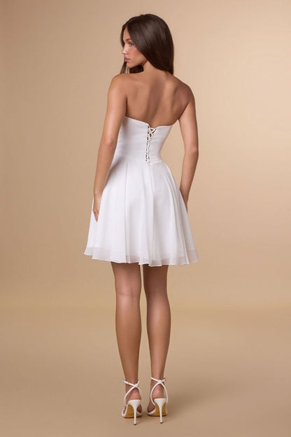 Ella Mini Dress Off White A- Strapless Chiffon Dress With Scarf