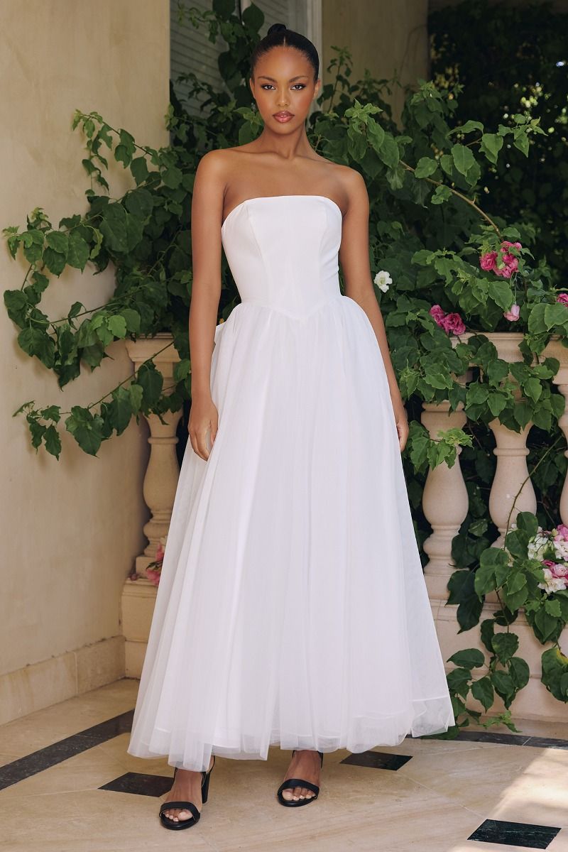 OPHELIA GOWN OFF-WHITE STRAPLESS A- DRESS WITH BOW