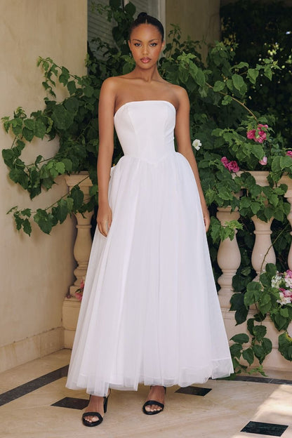 OPHELIA GOWN OFF-WHITE STRAPLESS A- DRESS WITH BOW