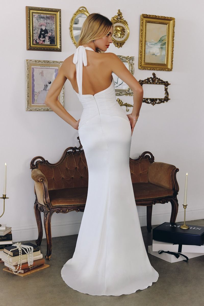 Tessa Gown Off White Mermaid Halter Satin Gown