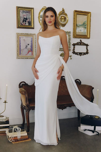 Skyler Gown Off-White Strapless Draped Chiffon Dress