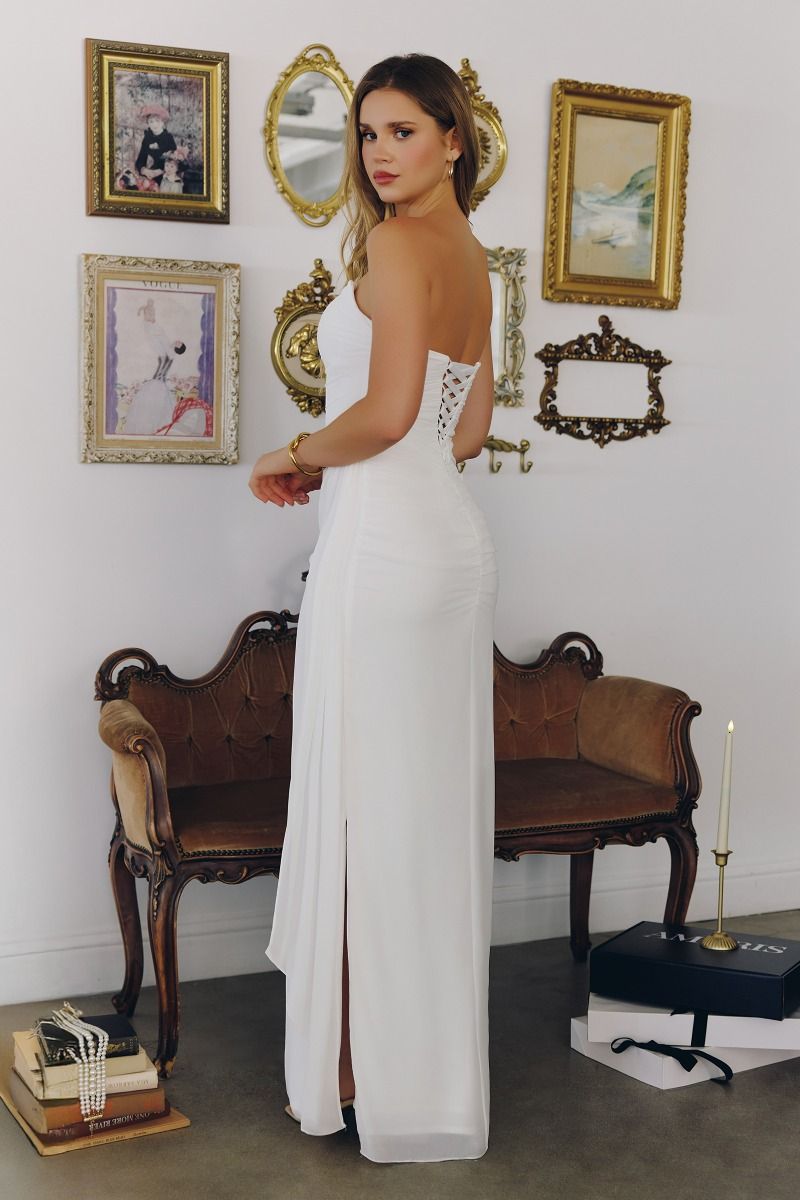 Skyler Gown Off-White Strapless Draped Chiffon Dress