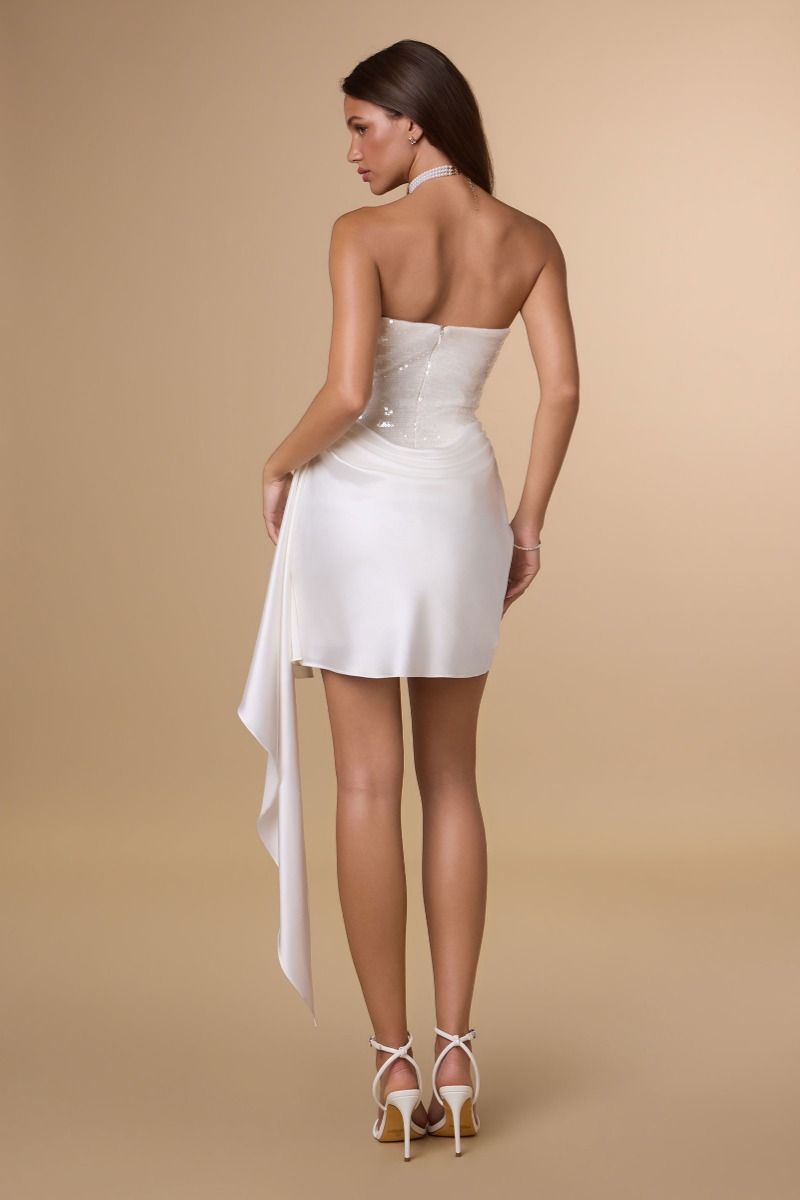 Lachlan Mini Dress Sequin & Satin Cocktail Dress Off White