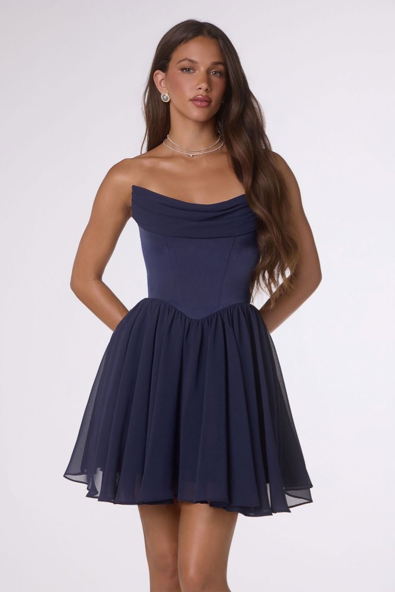 Reese Mini Dress Chiffon & Satin Cocktail Dress With Scarf