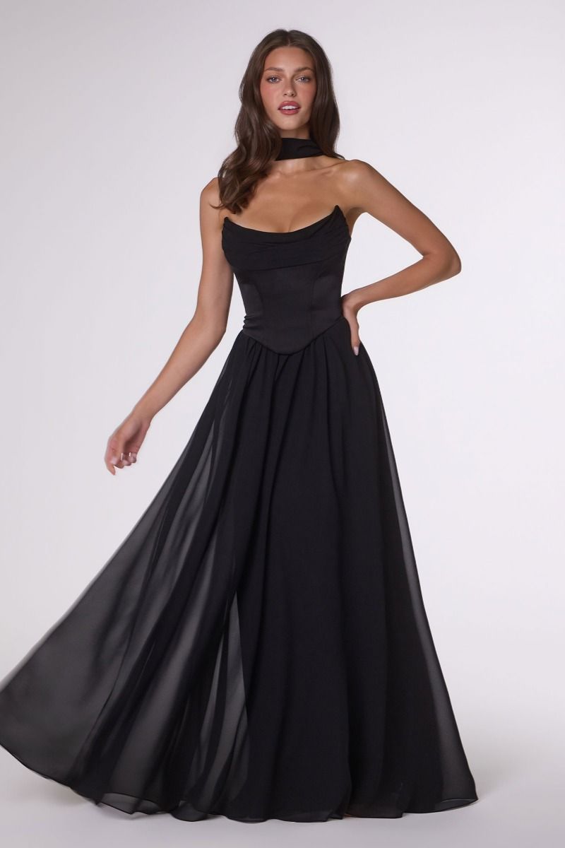 Reese Gown Satin & Chiffon Dress With Scarf