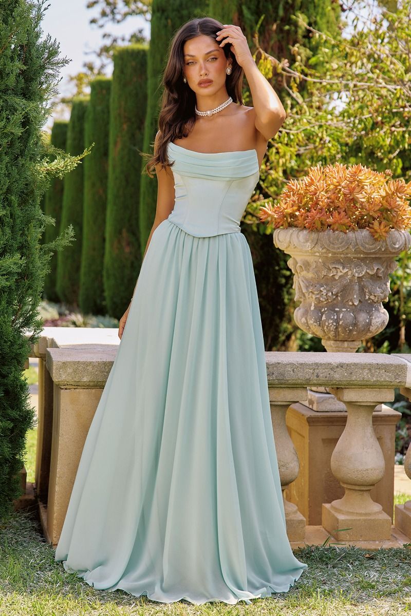 Reese Gown Satin & Chiffon Dress With Scarf