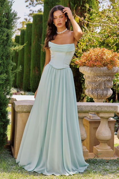 Reese Gown Satin & Chiffon Dress With Scarf