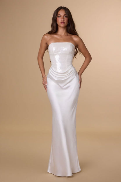 Lachlan Gown Sequin & Satin Dress Off White