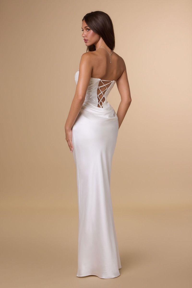 Lachlan Gown Sequin & Satin Dress Off White