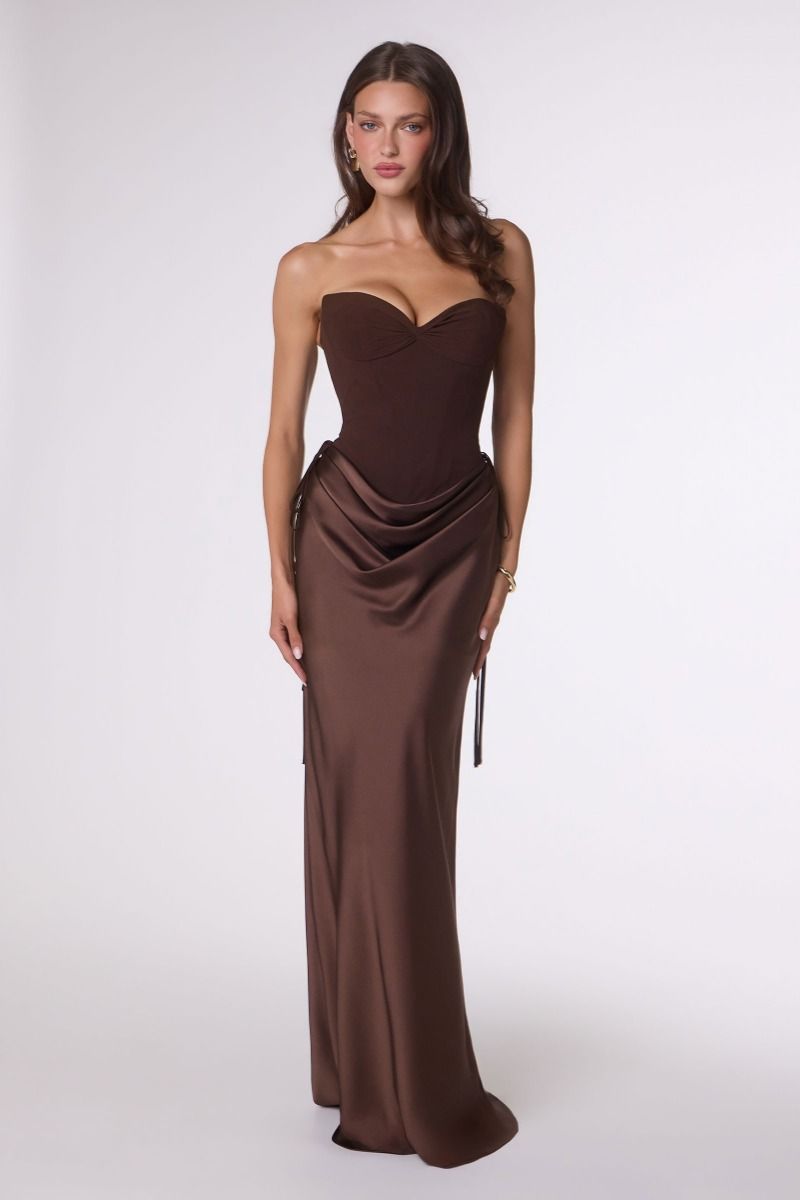 Eugenie Maxi Dress Strapless Satin Corset Dress