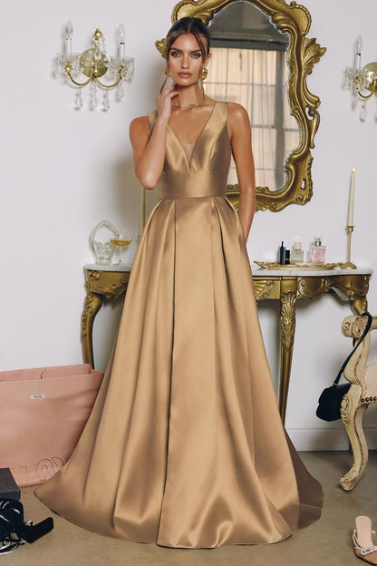 ANDERSYN GOWN MIKADO SATIN A- DRESS WITH POCKETS