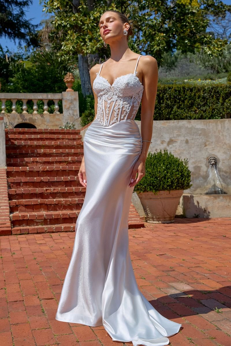 Traci Gown Off White Metallic Satin Corset Dress